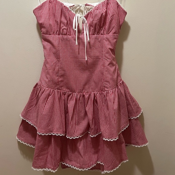 Cotton Candy LA milkmaid gingham mini dress red & white small NWT - Picture 5 of 12